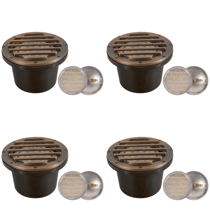 Outdoor Landscape Lighting LED 12V Low Voltage UNB01 4x/8x/12x Package Cast Brass 12V Low Voltage Grille Commercial LED In-ground Well Light IP65 Waterproof with PAR36 10W 160° 3000K Light Bulb 4 Pack