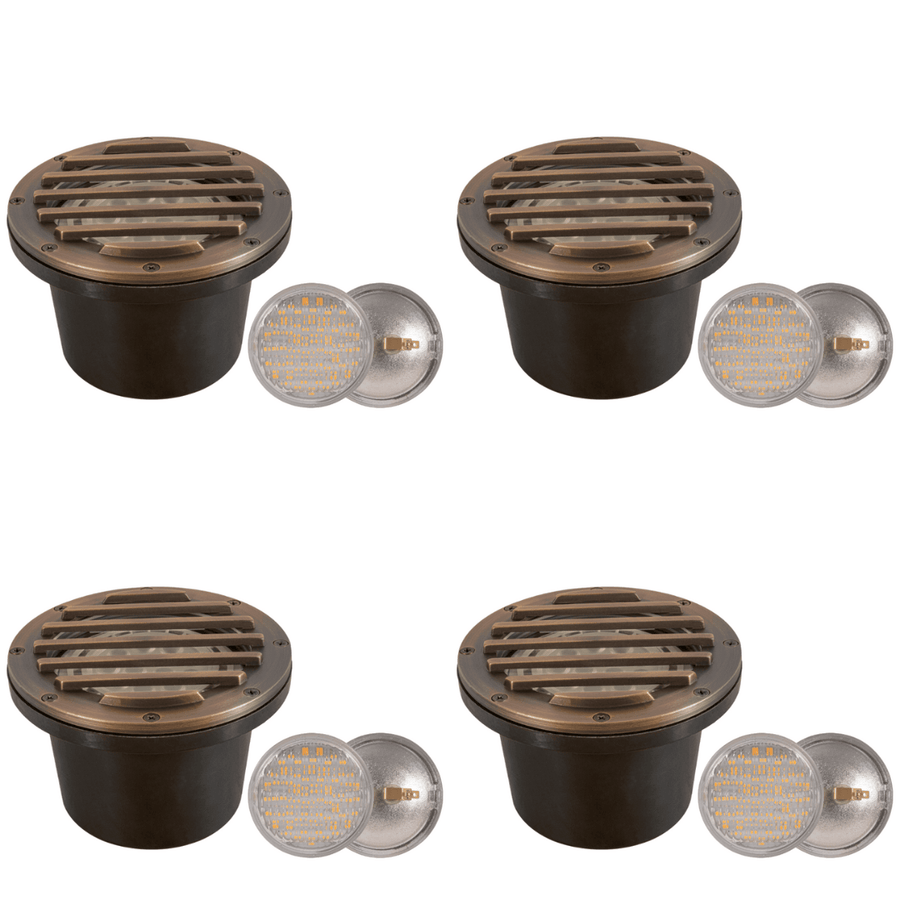 Outdoor Landscape Lighting LED 12V Low Voltage UNB01 4x/8x/12x Package Cast Brass 12V Low Voltage Grille Commercial LED In-ground Well Light IP65 Waterproof with PAR36 10W 160° 3000K Light Bulb 4 Pack