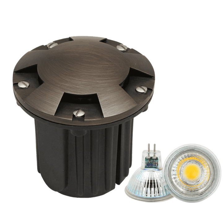 Outdoor Landscape Lighting LED 12V Low Voltage UNB07 4x/8x/12x Package Cast Brass 12V Low Voltage Round Multi-Directional LED In-ground Well Light IP65 Waterproof with MR16 5W 3000K Bulb