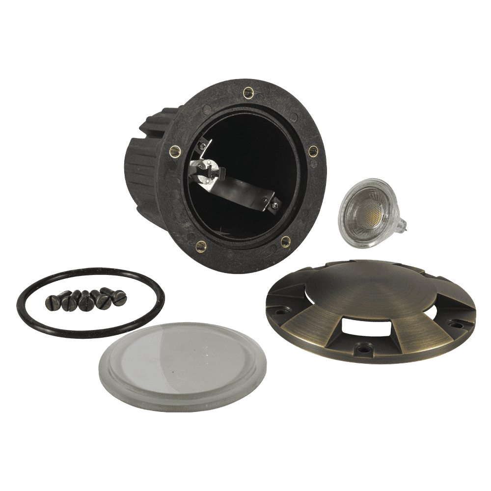 Outdoor Landscape Lighting LED 12V Low Voltage UNB07 4x/8x/12x Package Cast Brass 12V Low Voltage Round Multi-Directional LED In-ground Well Light IP65 Waterproof with MR16 5W 3000K Bulb
