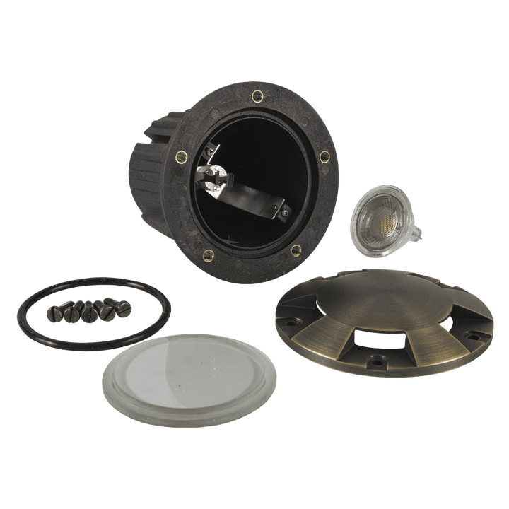 Outdoor Landscape Lighting LED 12V Low Voltage UNB07 4x/8x/12x Package Cast Brass 12V Low Voltage Round Multi-Directional LED In-ground Well Light IP65 Waterproof with MR16 5W 3000K Bulb