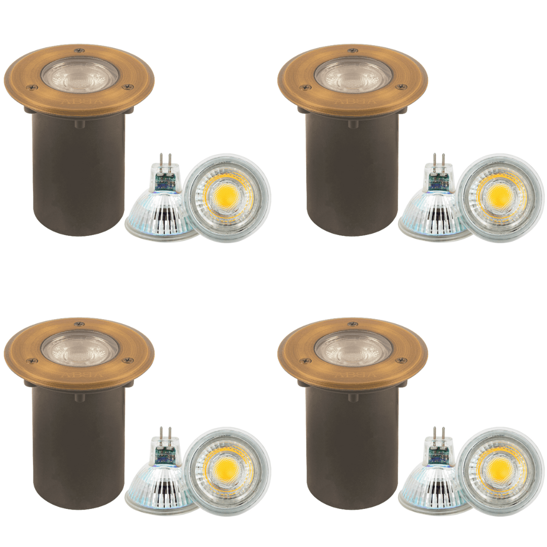 Outdoor Landscape Lighting LED 12V Low Voltage UNB12 4x/8x/12x Package Cast Brass 12V Low Voltage Round LED In-ground Well Light IP65 Waterproof with MR16 5W 3000K Bulb 4 Pack