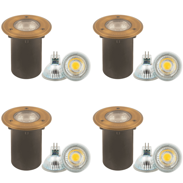 Outdoor Landscape Lighting LED 12V Low Voltage UNB12 4x/8x/12x Package Cast Brass 12V Low Voltage Round LED In-ground Well Light IP65 Waterproof with MR16 5W 3000K Bulb 4 Pack