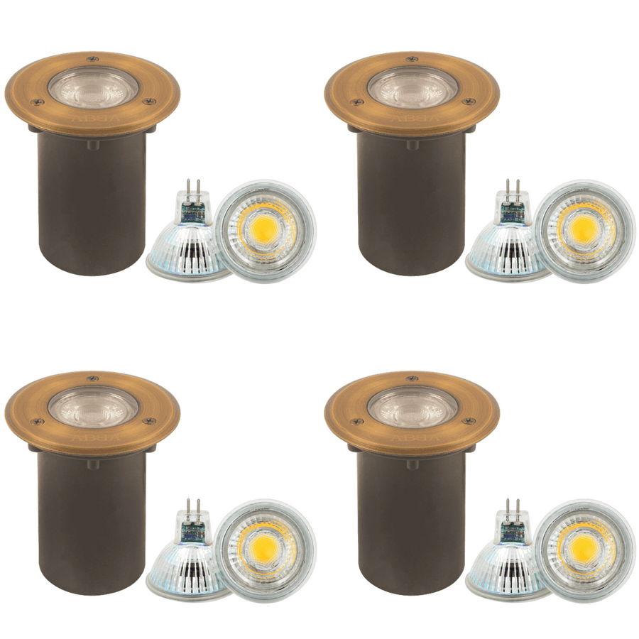 Outdoor Landscape Lighting LED 12V Low Voltage UNB12 4x/8x/12x Package Cast Brass 12V Low Voltage Round LED In-ground Well Light IP65 Waterproof with MR16 5W 3000K Bulb 4 Pack