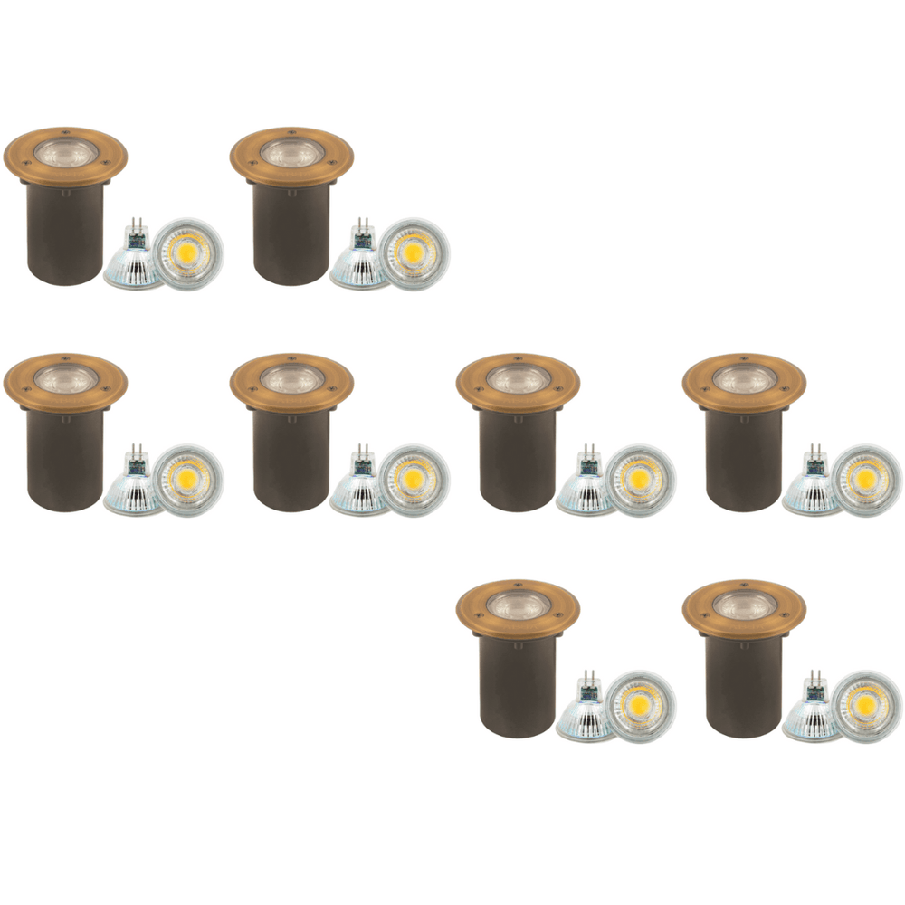 Outdoor Landscape Lighting LED 12V Low Voltage UNB12 4x/8x/12x Package Cast Brass 12V Low Voltage Round LED In-ground Well Light IP65 Waterproof with MR16 5W 3000K Bulb 8 Pack
