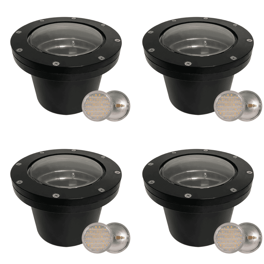 Outdoor Landscape Lighting LED 12V Low Voltage UNF08 4x/8x/12x Package Fiber Glass 12V Low Voltage Commercial LED In-ground Well Light IP65 Waterproof with PAR36 10W 160° 3000K Light Bulb Black 4 Pack