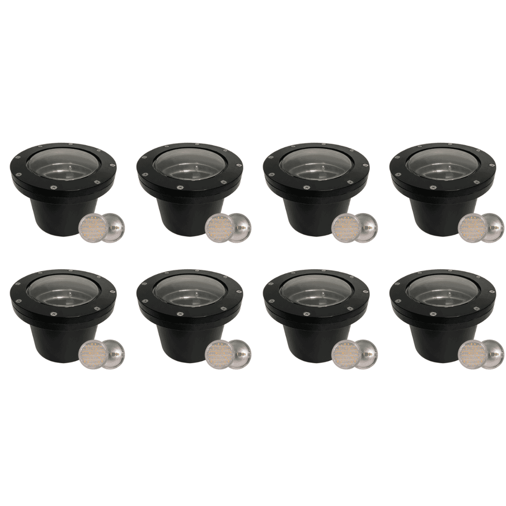 Outdoor Landscape Lighting LED 12V Low Voltage UNF08 4x/8x/12x Package Fiber Glass 12V Low Voltage Commercial LED In-ground Well Light IP65 Waterproof with PAR36 10W 160° 3000K Light Bulb Black 8 Pack