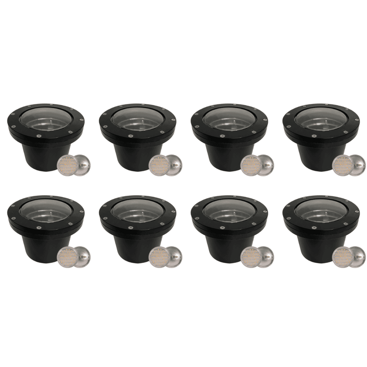 Outdoor Landscape Lighting LED 12V Low Voltage UNF08 4x/8x/12x Package Fiber Glass 12V Low Voltage Commercial LED In-ground Well Light IP65 Waterproof with PAR36 10W 160° 3000K Light Bulb Black 8 Pack