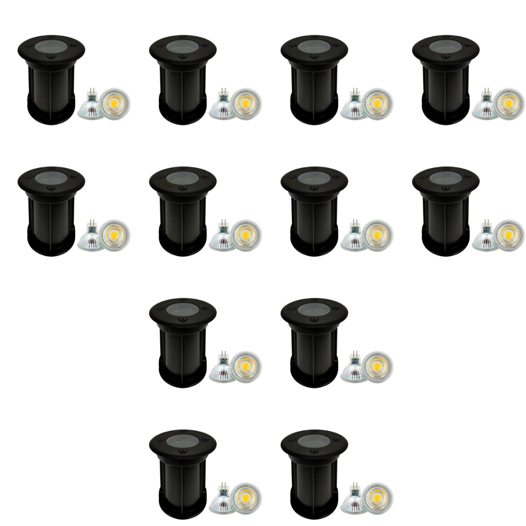 Outdoor Landscape Lighting LED 12V Low Voltage UNS02 4x/8x/12x Package Waterproof In-Ground 12V Low Voltage LED Underground Light Landscape Lighting with MR16 5W 3000K Bulb 12 Pack Black