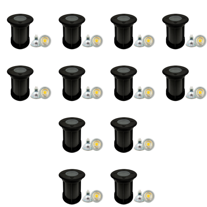 Outdoor Landscape Lighting LED 12V Low Voltage UNS02 4x/8x/12x Package Waterproof In-Ground 12V Low Voltage LED Underground Light Landscape Lighting with MR16 5W 3000K Bulb 12 Pack Black
