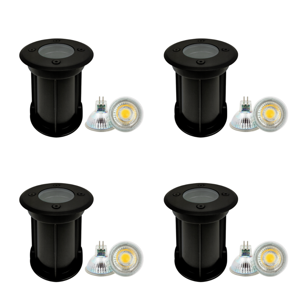 Outdoor Landscape Lighting LED 12V Low Voltage UNS02 4x/8x/12x Package Waterproof In-Ground 12V Low Voltage LED Underground Light Landscape Lighting with MR16 5W 3000K Bulb 4 Pack Black