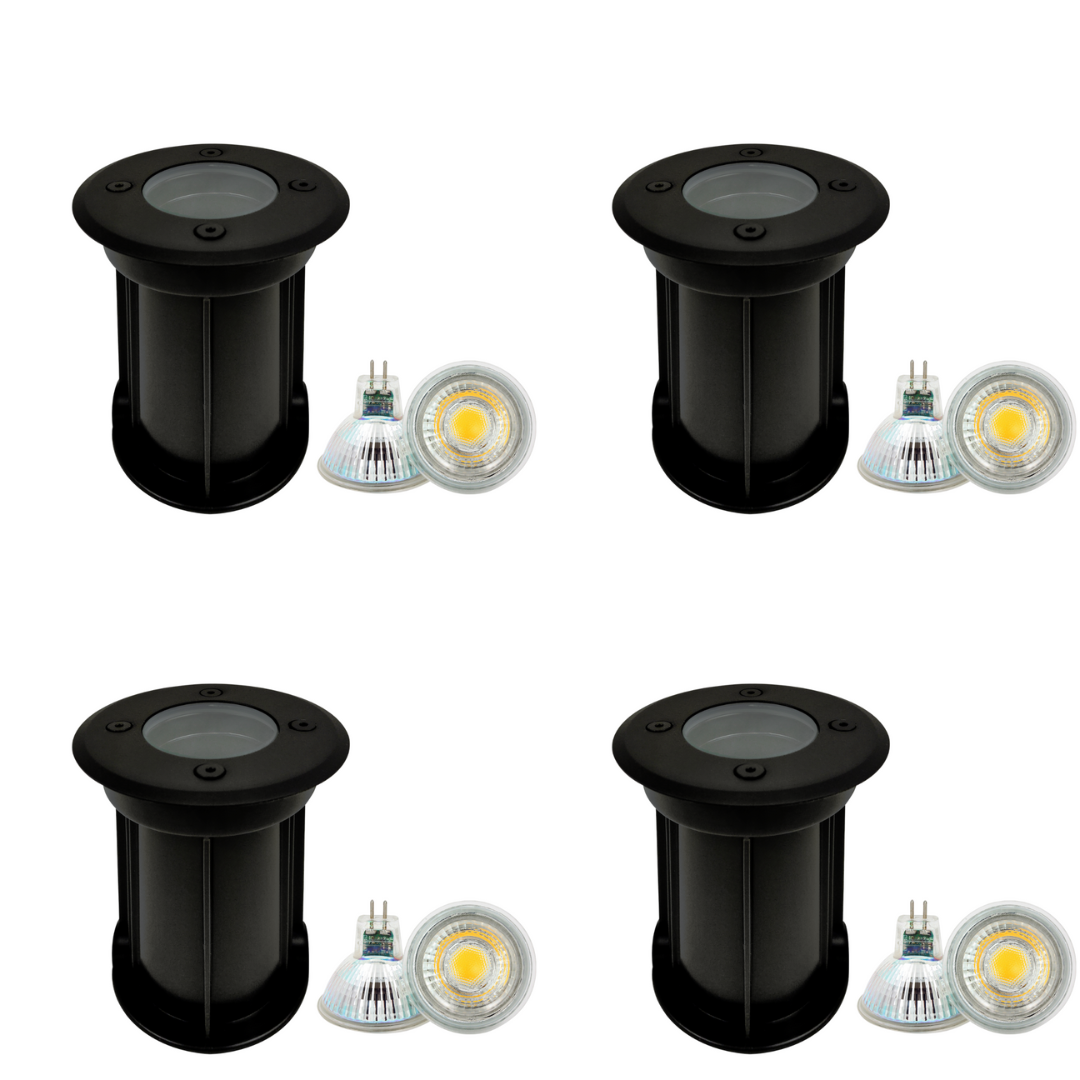 Outdoor Landscape Lighting LED 12V Low Voltage UNS02 4x/8x/12x Package Waterproof In-Ground 12V Low Voltage LED Underground Light Landscape Lighting with MR16 5W 3000K Bulb 4 Pack Black