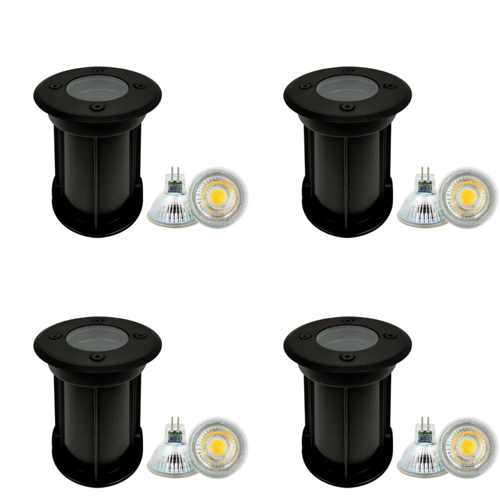 Outdoor Landscape Lighting LED 12V Low Voltage UNS02 4x/8x/12x Package Waterproof In-Ground 12V Low Voltage LED Underground Light Landscape Lighting with MR16 5W 3000K Bulb 4 Pack Black