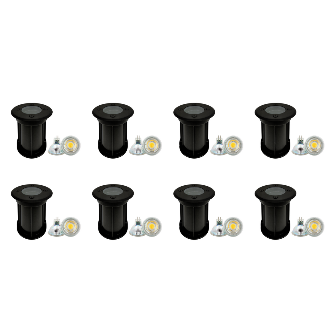 Outdoor Landscape Lighting LED 12V Low Voltage UNS02 4x/8x/12x Package Waterproof In-Ground 12V Low Voltage LED Underground Light Landscape Lighting with MR16 5W 3000K Bulb 8 Pack Black