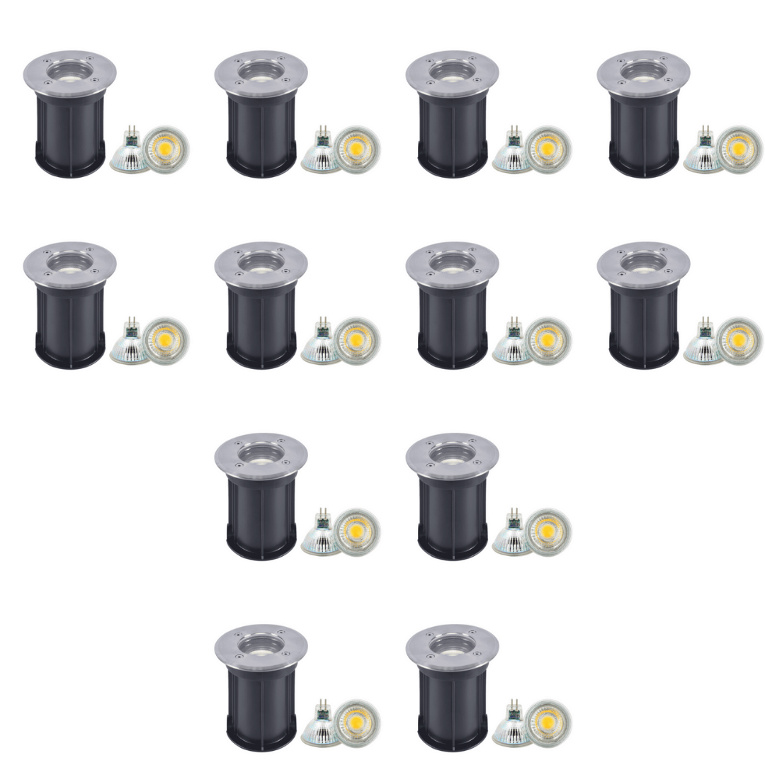 Outdoor Landscape Lighting LED 12V Low Voltage UNS02 4x/8x/12x Package Waterproof In-Ground 12V Low Voltage LED Underground Light Landscape Lighting with MR16 5W 3000K Bulb 12 Pack Stainless Steel