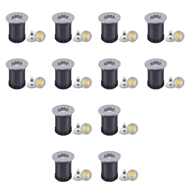 Outdoor Landscape Lighting LED 12V Low Voltage UNS02 4x/8x/12x Package Waterproof In-Ground 12V Low Voltage LED Underground Light Landscape Lighting with MR16 5W 3000K Bulb 12 Pack Stainless Steel