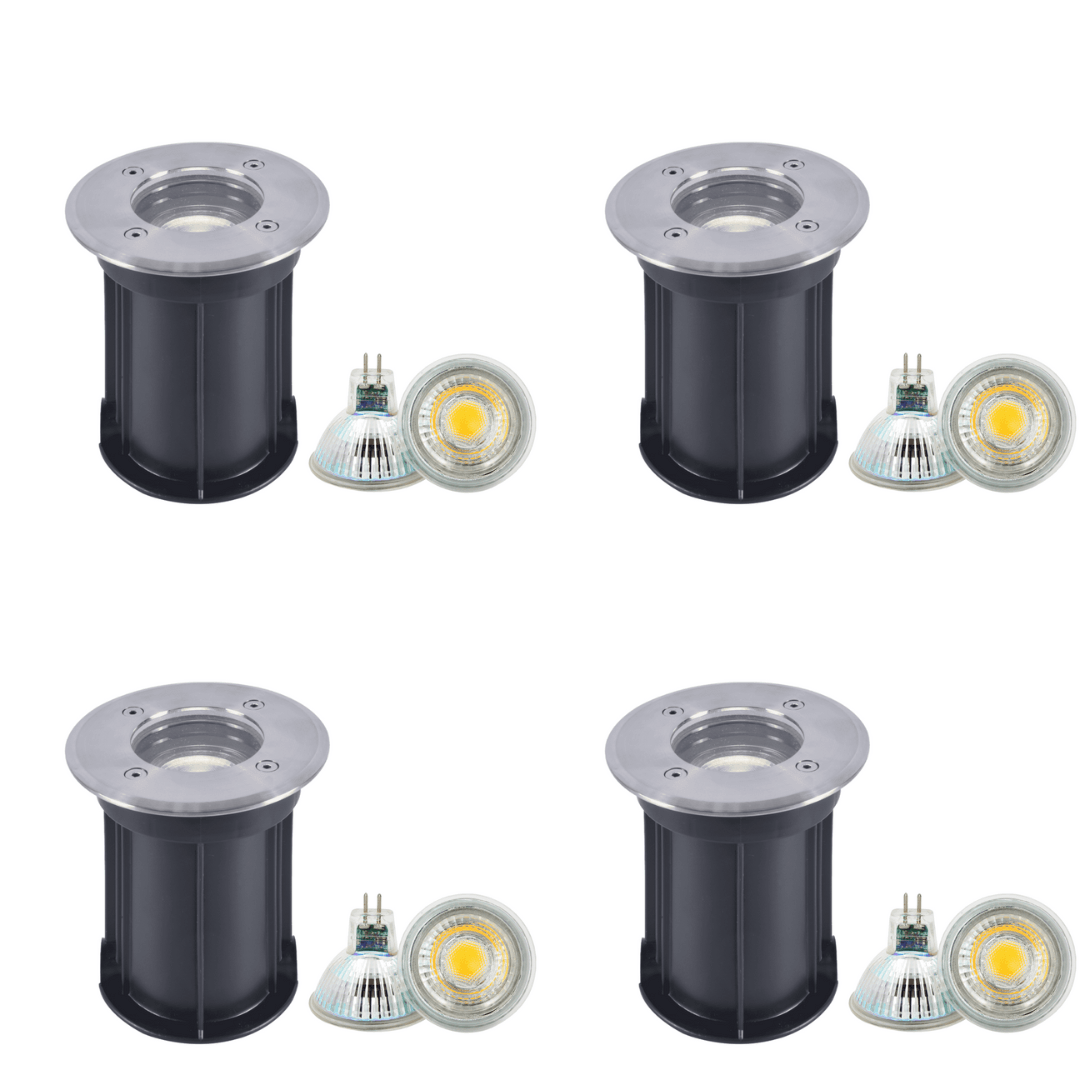 Outdoor Landscape Lighting LED 12V Low Voltage UNS02 4x/8x/12x Package Waterproof In-Ground 12V Low Voltage LED Underground Light Landscape Lighting with MR16 5W 3000K Bulb 4 Pack Stainless Steel