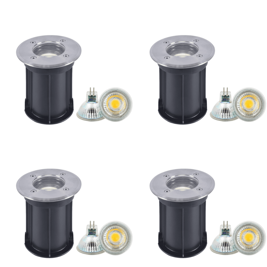 Outdoor Landscape Lighting LED 12V Low Voltage UNS02 4x/8x/12x Package Waterproof In-Ground 12V Low Voltage LED Underground Light Landscape Lighting with MR16 5W 3000K Bulb 4 Pack Stainless Steel