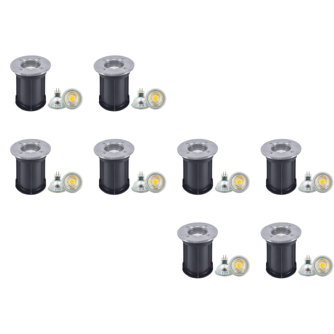 Outdoor Landscape Lighting LED 12V Low Voltage UNS02 4x/8x/12x Package Waterproof In-Ground 12V Low Voltage LED Underground Light Landscape Lighting with MR16 5W 3000K Bulb 8 Pack Stainless Steel