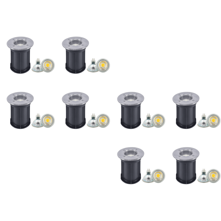Outdoor Landscape Lighting LED 12V Low Voltage UNS02 4x/8x/12x Package Waterproof In-Ground 12V Low Voltage LED Underground Light Landscape Lighting with MR16 5W 3000K Bulb 8 Pack Stainless Steel