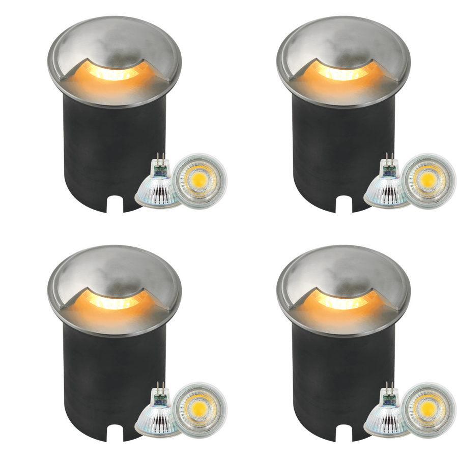 Outdoor Landscape Lighting LED 12V Low Voltage UNS03 4x/8x/12x Package Stainless Steel Mono Directional One Slit In-Ground 12V Low Voltage LED In Ground Landscape Lighting with MR16 5W 3000K Bulb 4 Pack Stainless Steel