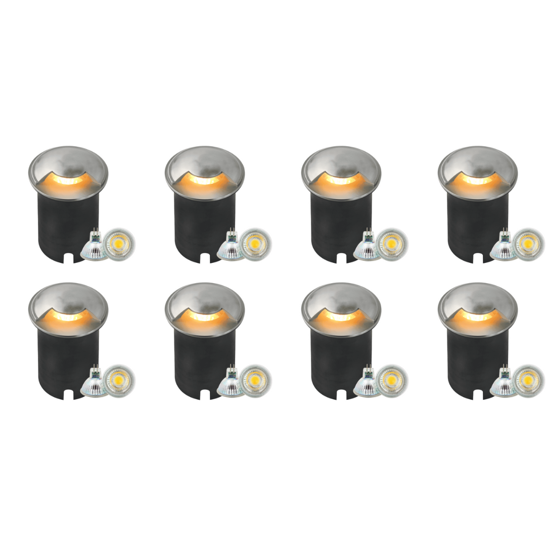 Outdoor Landscape Lighting LED 12V Low Voltage UNS03 4x/8x/12x Package Stainless Steel Mono Directional One Slit In-Ground 12V Low Voltage LED In Ground Landscape Lighting with MR16 5W 3000K Bulb 8 Pack Stainless Steel