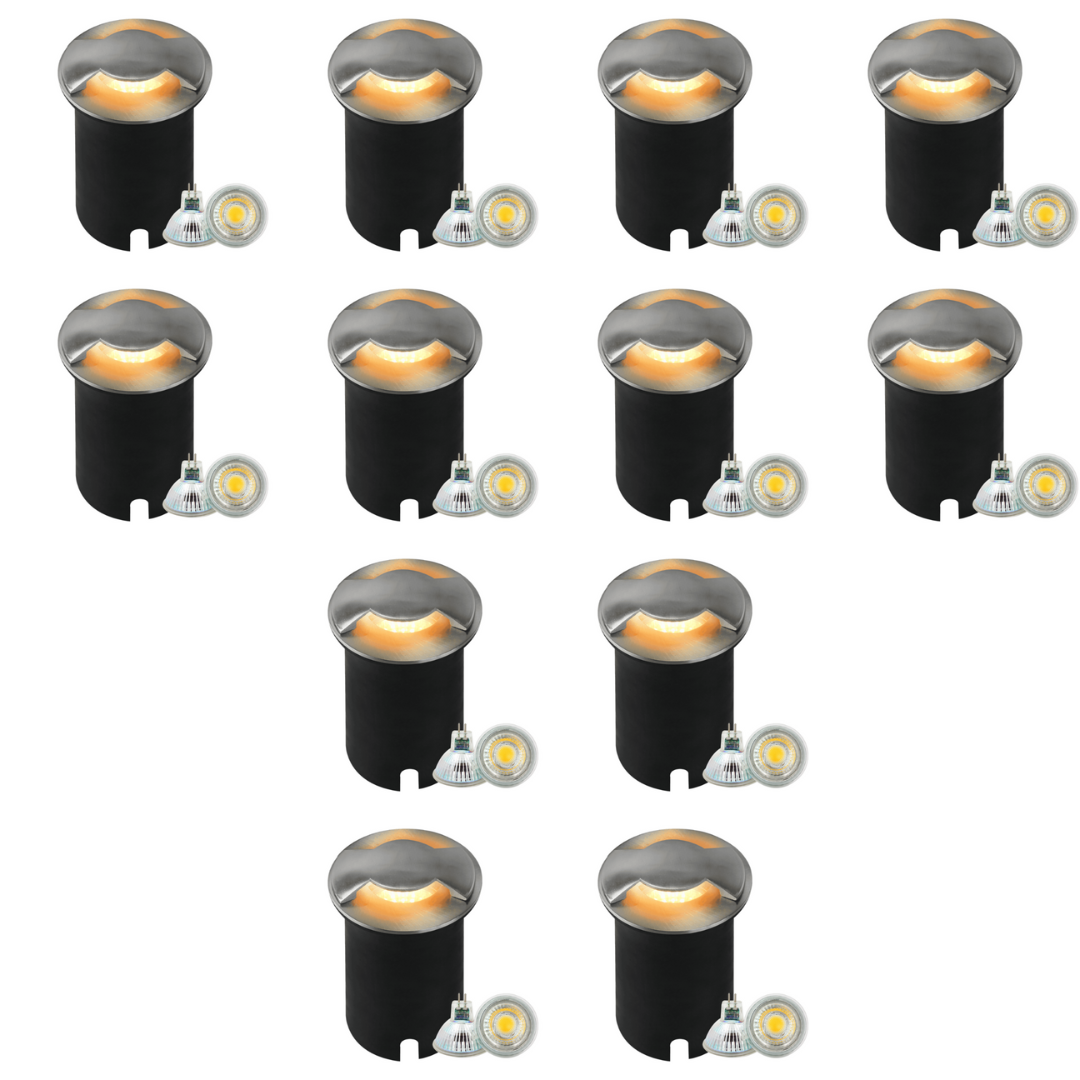 Outdoor Landscape Lighting LED 12V Low Voltage UNS04 4x/8x/12x Package Stainless Steel Bi Directional Two Slit In-Ground 12V Low Voltage LED In Ground Landscape Lighting with MR16 5W 3000K Bulb 12 Pack Stainless Steel