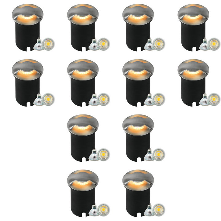 Outdoor Landscape Lighting LED 12V Low Voltage UNS04 4x/8x/12x Package Stainless Steel Bi Directional Two Slit In-Ground 12V Low Voltage LED In Ground Landscape Lighting with MR16 5W 3000K Bulb 12 Pack Stainless Steel