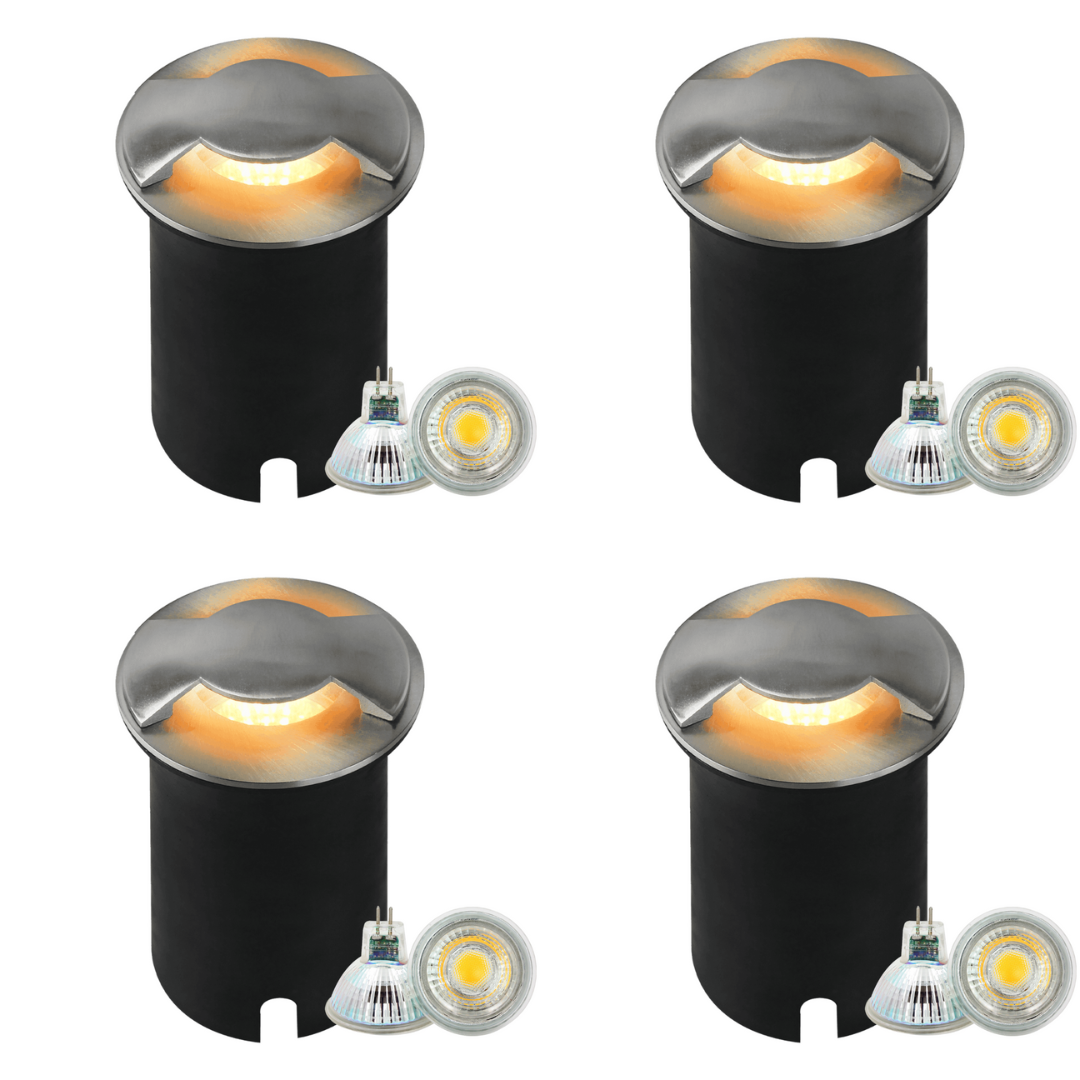 Outdoor Landscape Lighting LED 12V Low Voltage UNS04 4x/8x/12x Package Stainless Steel Bi Directional Two Slit In-Ground 12V Low Voltage LED In Ground Landscape Lighting with MR16 5W 3000K Bulb 4 Pack Stainless Steel