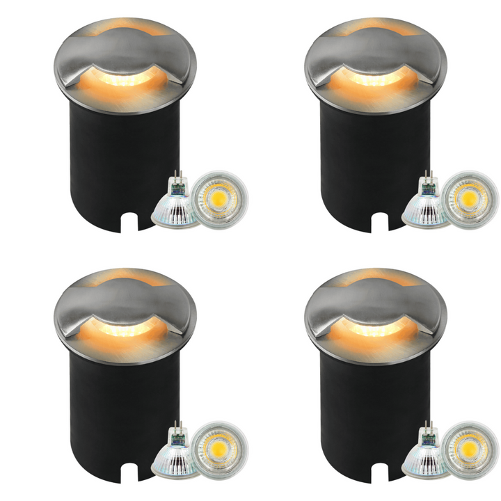 Outdoor Landscape Lighting LED 12V Low Voltage UNS04 4x/8x/12x Package Stainless Steel Bi Directional Two Slit In-Ground 12V Low Voltage LED In Ground Landscape Lighting with MR16 5W 3000K Bulb 4 Pack Stainless Steel