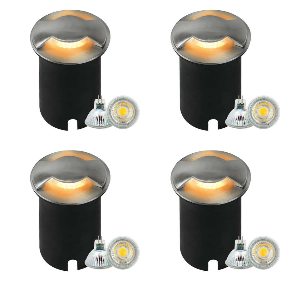 Outdoor Landscape Lighting LED 12V Low Voltage UNS04 4x/8x/12x Package Stainless Steel Bi Directional Two Slit In-Ground 12V Low Voltage LED In Ground Landscape Lighting with MR16 5W 3000K Bulb 4 Pack Stainless Steel