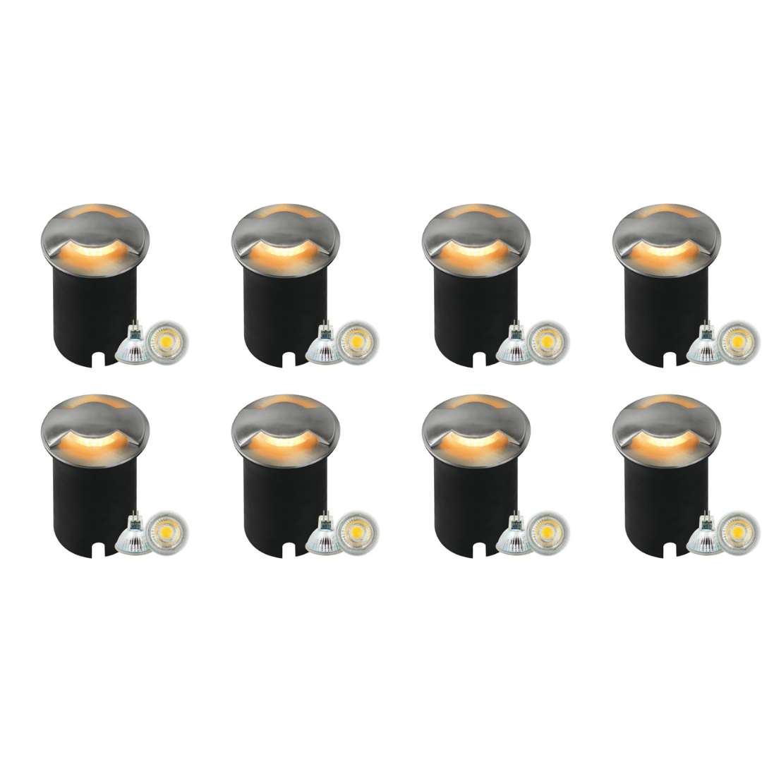 Outdoor Landscape Lighting LED 12V Low Voltage UNS04 4x/8x/12x Package Stainless Steel Bi Directional Two Slit In-Ground 12V Low Voltage LED In Ground Landscape Lighting with MR16 5W 3000K Bulb 8 Pack Stainless Steel