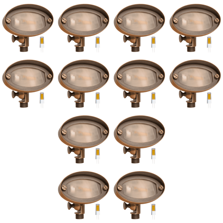 Outdoor Landscape Lighting LED 12V Low Voltage FPB03 4x/8x/12x Package Brass Oval LED Directional Floodlight Adjustable Lighting 12V Low Voltage with G4 3W 3000K Bulb 12 Pack