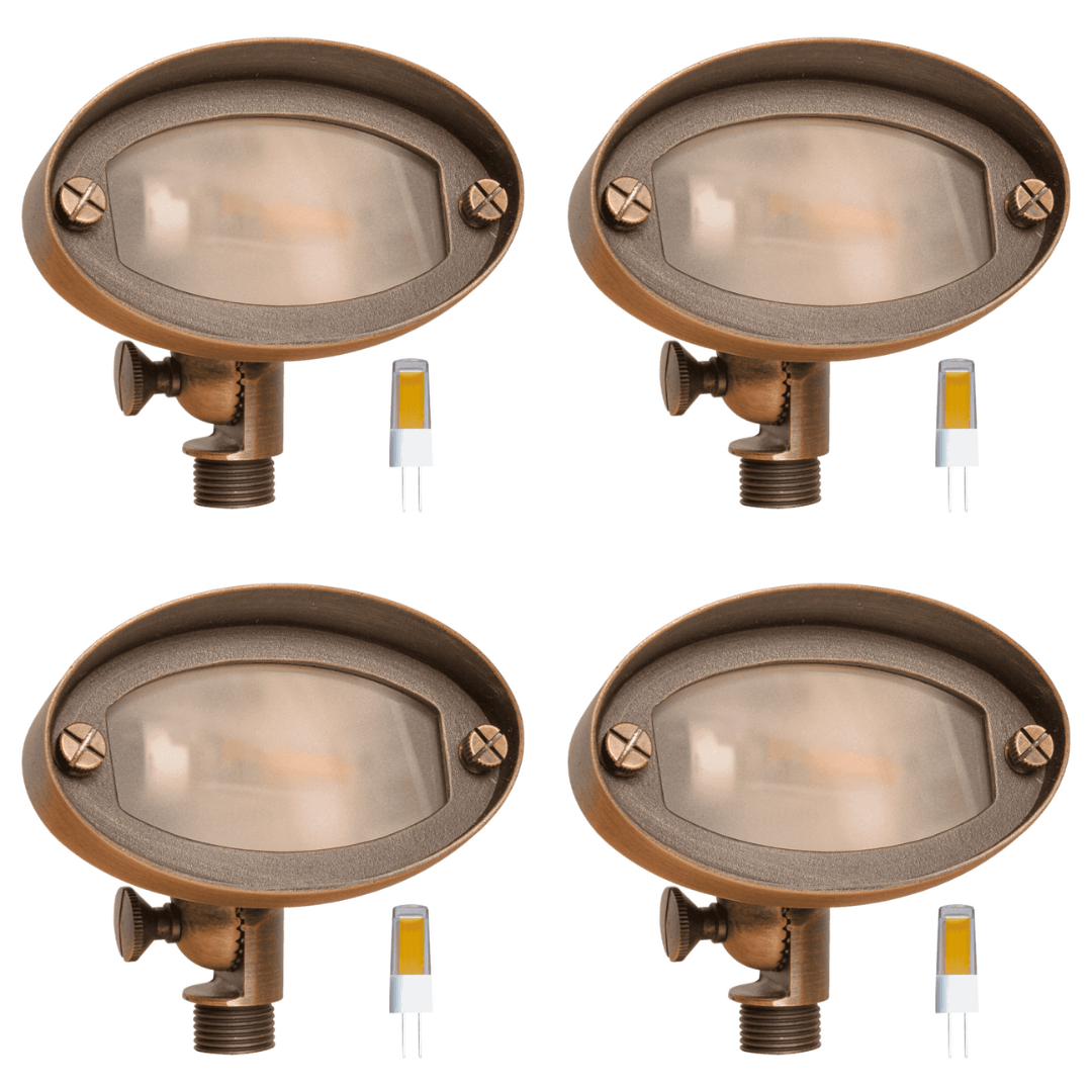 Outdoor Landscape Lighting LED 12V Low Voltage FPB03 4x/8x/12x Package Brass Oval LED Directional Floodlight Adjustable Lighting 12V Low Voltage with G4 3W 3000K Bulb 4 Pack