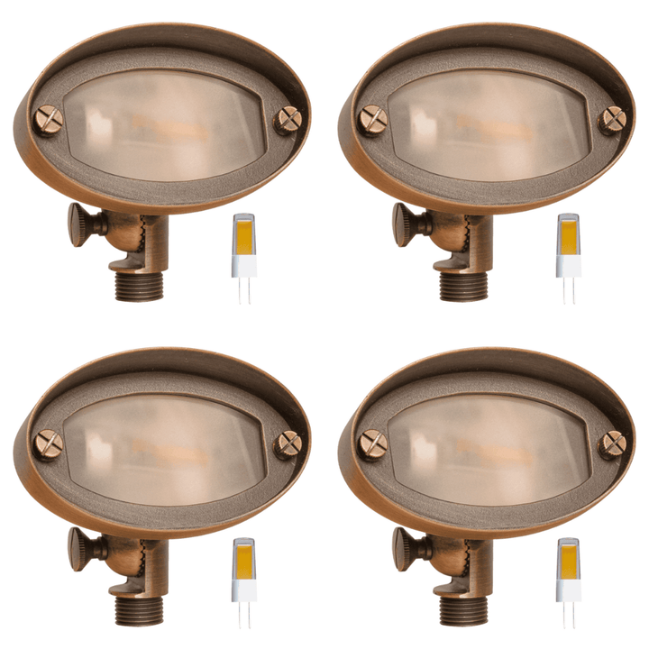 Outdoor Landscape Lighting LED 12V Low Voltage FPB03 4x/8x/12x Package Brass Oval LED Directional Floodlight Adjustable Lighting 12V Low Voltage with G4 3W 3000K Bulb 4 Pack