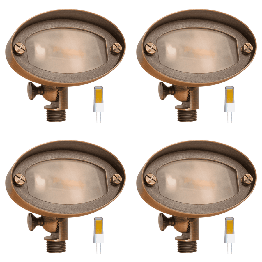 Outdoor Landscape Lighting LED 12V Low Voltage FPB03 4x/8x/12x Package Brass Oval LED Directional Floodlight Adjustable Lighting 12V Low Voltage with G4 3W 3000K Bulb 4 Pack