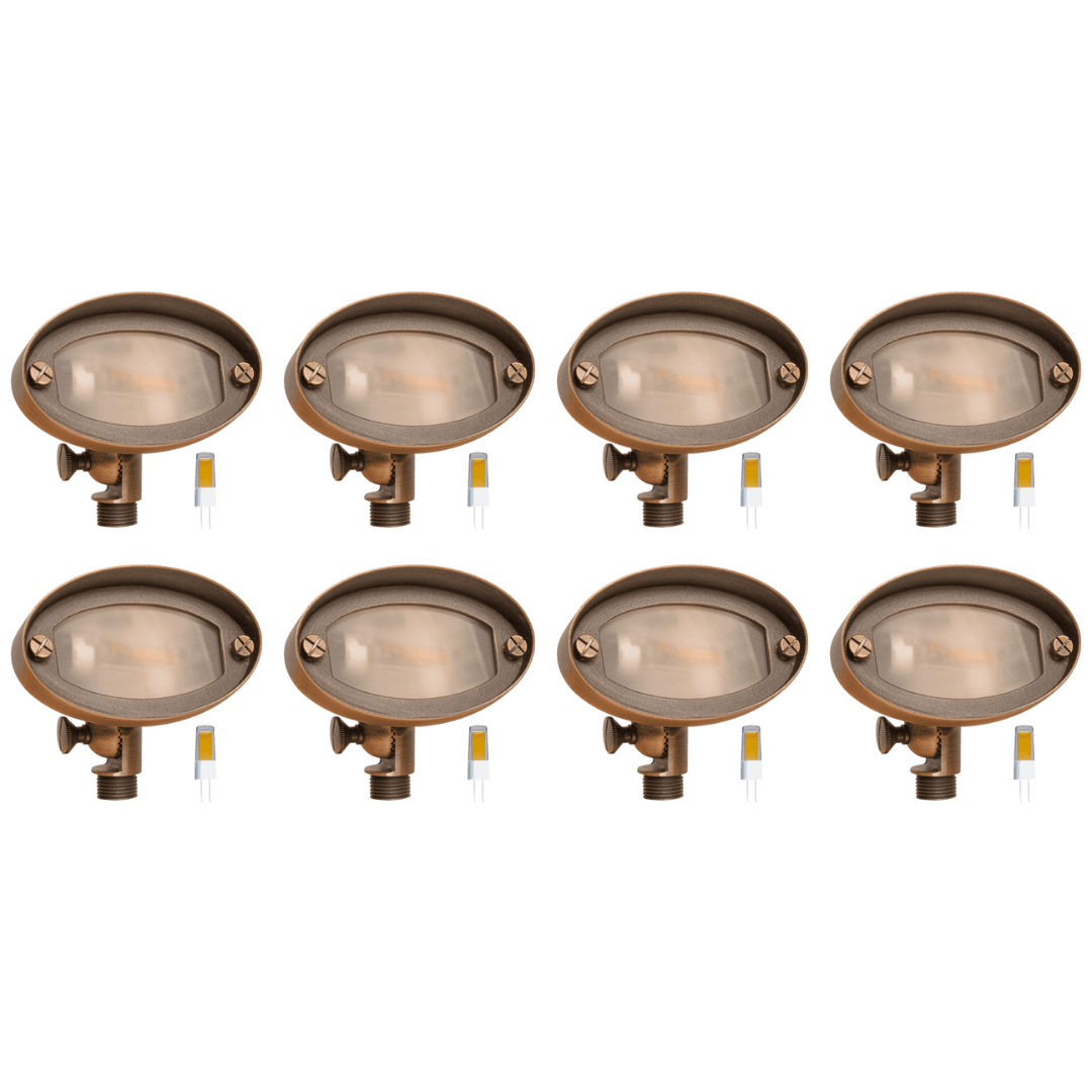Outdoor Landscape Lighting LED 12V Low Voltage FPB03 4x/8x/12x Package Brass Oval LED Directional Floodlight Adjustable Lighting 12V Low Voltage with G4 3W 3000K Bulb 8 Pack