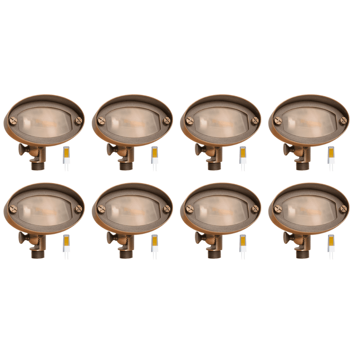 Outdoor Landscape Lighting LED 12V Low Voltage FPB03 4x/8x/12x Package Brass Oval LED Directional Floodlight Adjustable Lighting 12V Low Voltage with G4 3W 3000K Bulb 8 Pack