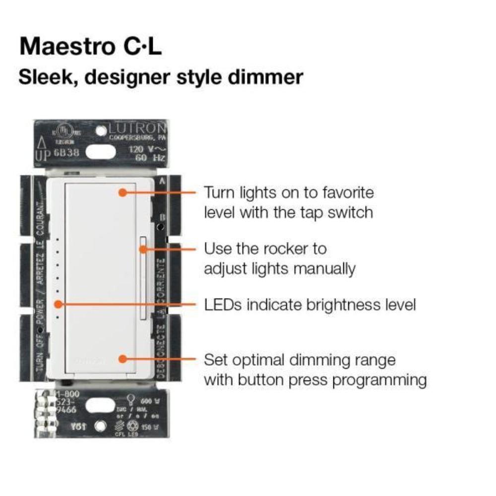 Outdoor Landscape Lighting LED 12V Low Voltage Lutron Maestro C.L Digital Dimmer Multi-Location Switch Kit, White