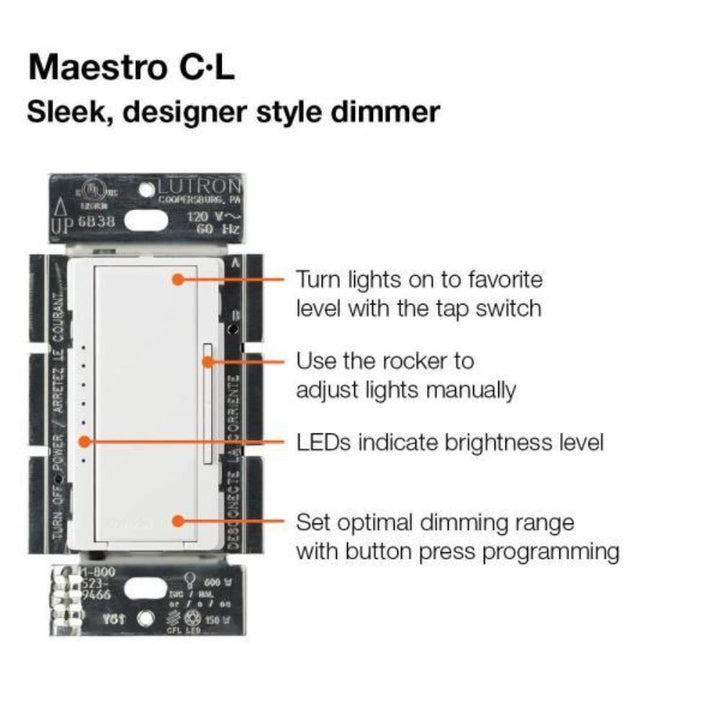 Outdoor Landscape Lighting LED 12V Low Voltage Lutron Maestro C.L Digital Dimmer Multi-Location Switch Kit, White